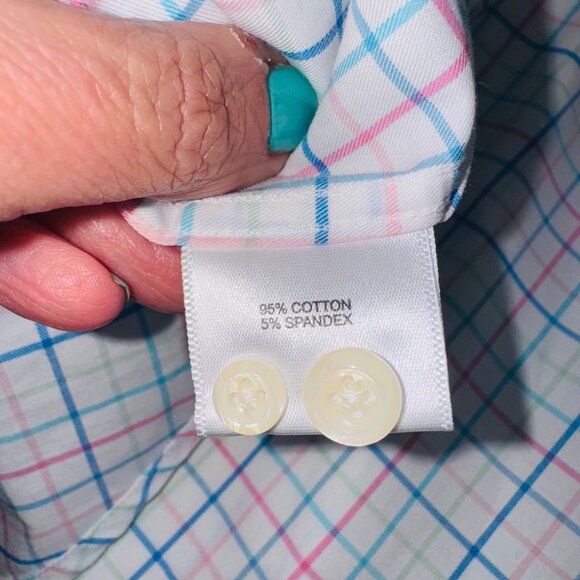 Peter Millar Mens XL Plaid Button-Down Classic Cotton Spandex White Multicolor - Picture 6 of 8